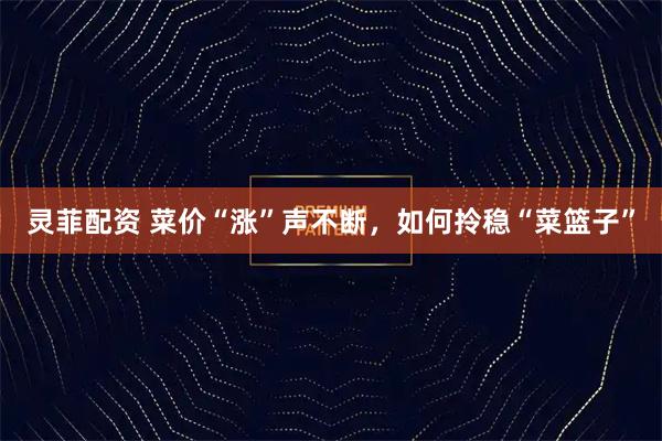 灵菲配资 菜价“涨”声不断，如何拎稳“菜篮子”