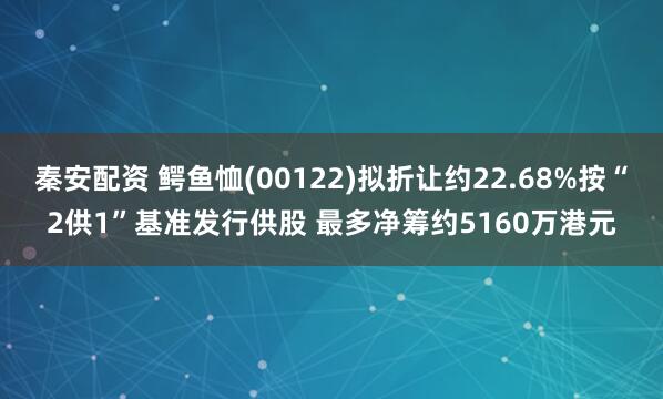 秦安配资 鳄鱼恤(00122)拟折让约22.68%按“2供1”基准发行供股 最多净筹约5160万港元
